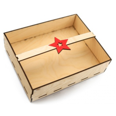 Коробка деревянная подарочная с красной звездой